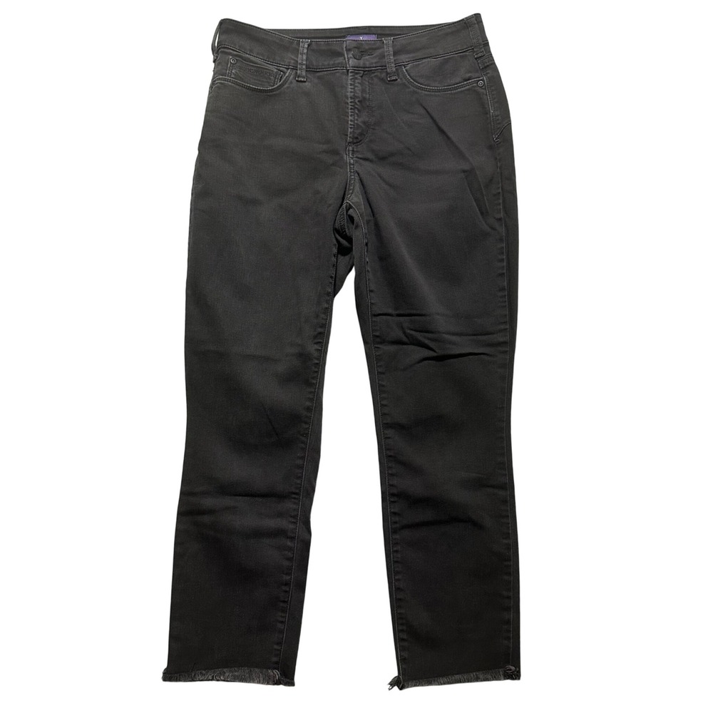 NYDJ Alina Legging Ankle Jeans Dark Gray Frayed Hem Women's Size 4